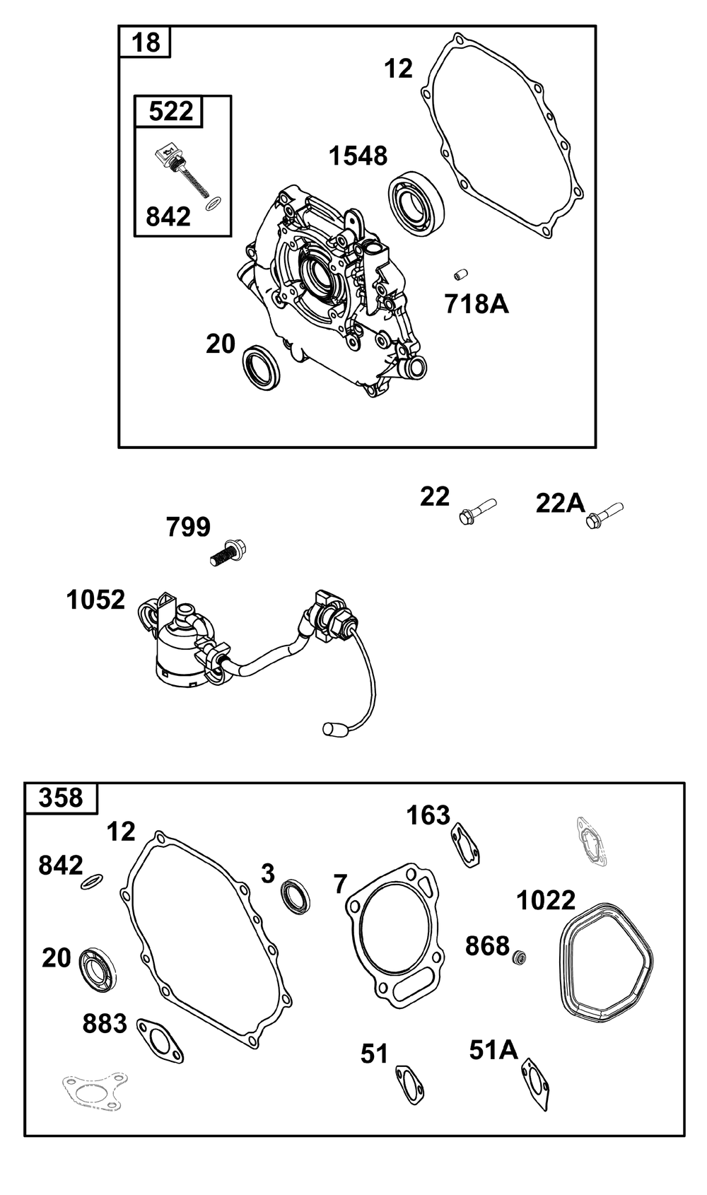 Crankcase Cover/Sump And Lubrication Group Diagram and Parts List for 19N137-0344-B5 100000 - 19Z999 Briggs and Stratton Engine